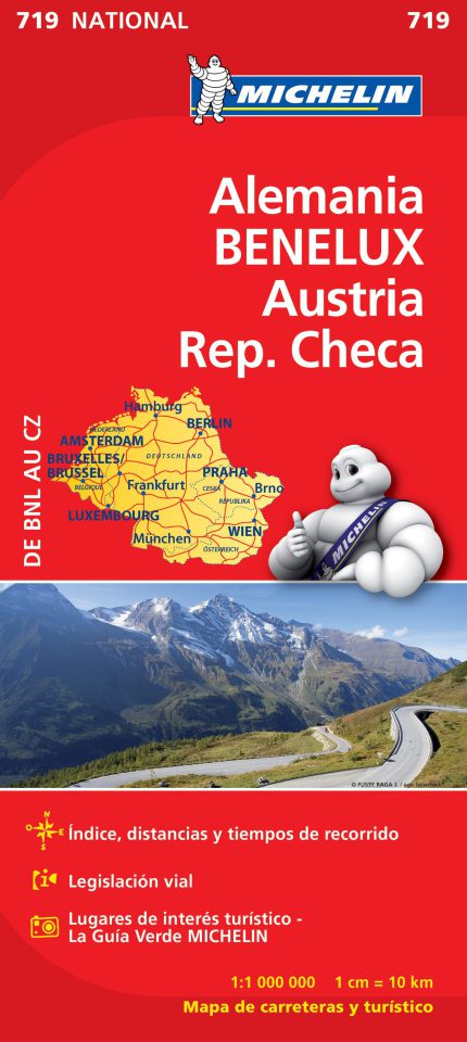 Mapa turístico de carreteras de Alemania BENELUX, Austria y República Checa,